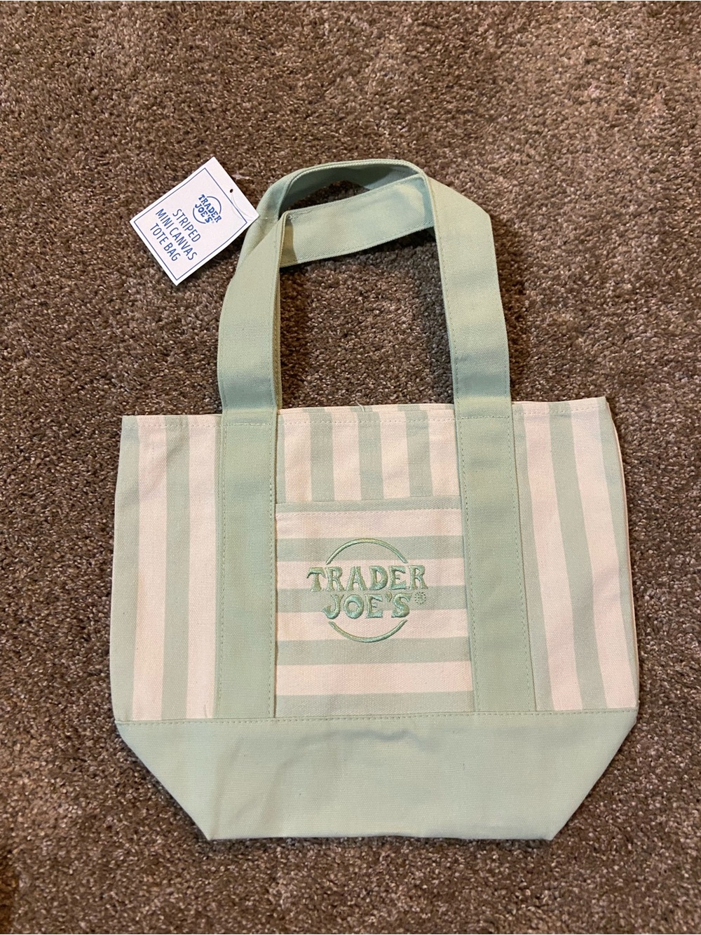 Trader Joe's Striped Mini Tote Bag- Seafoam Green